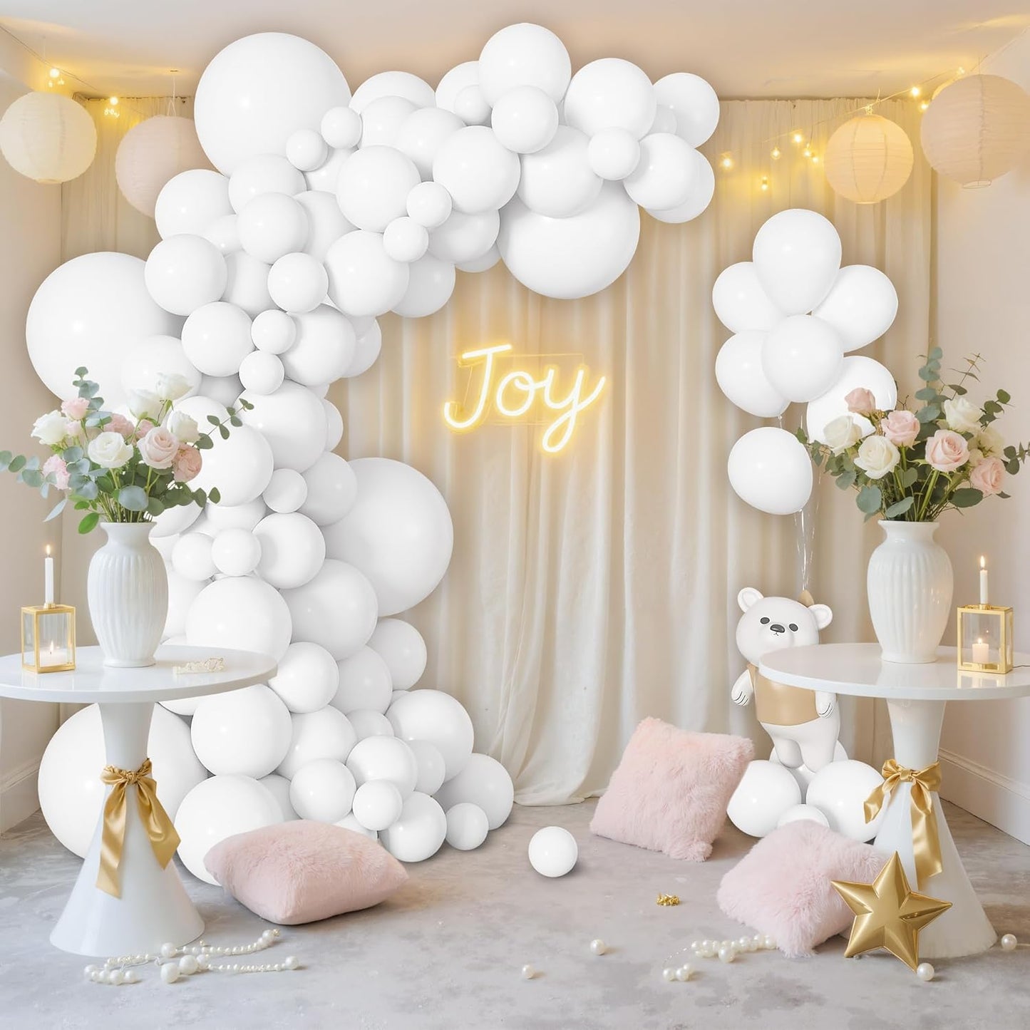 Ouddy Life White Balloon Garland Kit - 164Pcs Matte Latex Balloons in 5" to 18" Sizes for Celebrations