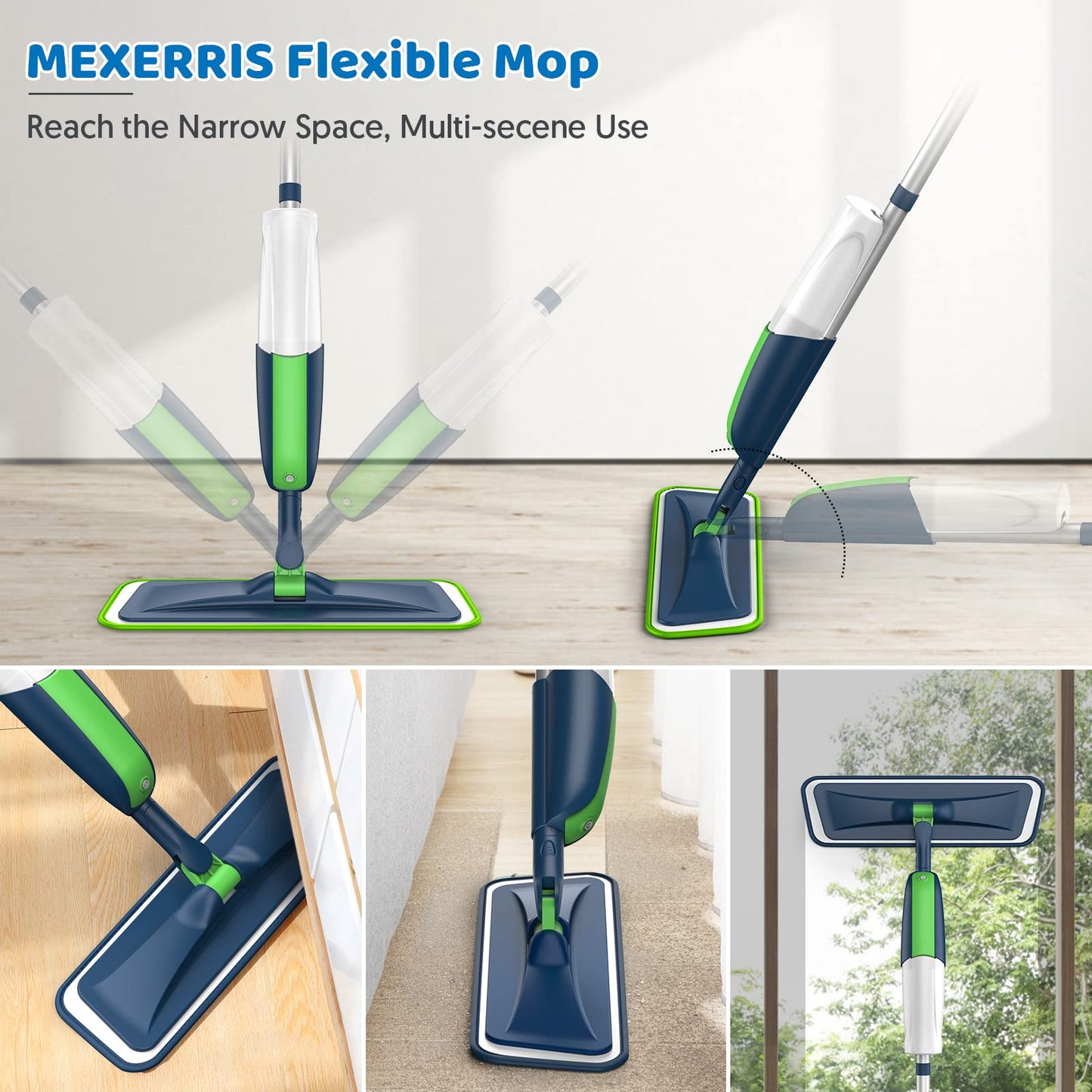 Spray Wet Mops for Hardwood Floor Cleaning: MEXERRIS Floor Mop with 5 Washable Pads for Swiffer Powermop & 2 Refillable Bottles - Home Commercial Dust Dry Mops for Wood Laminate Vinyl Tiles Ceramic