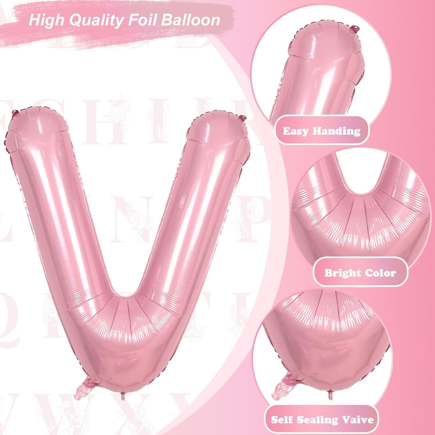 Skiennix 40-Inch Pastel Pink Letter V Balloon - Giant Custom Mylar Foil for Birthday Parties