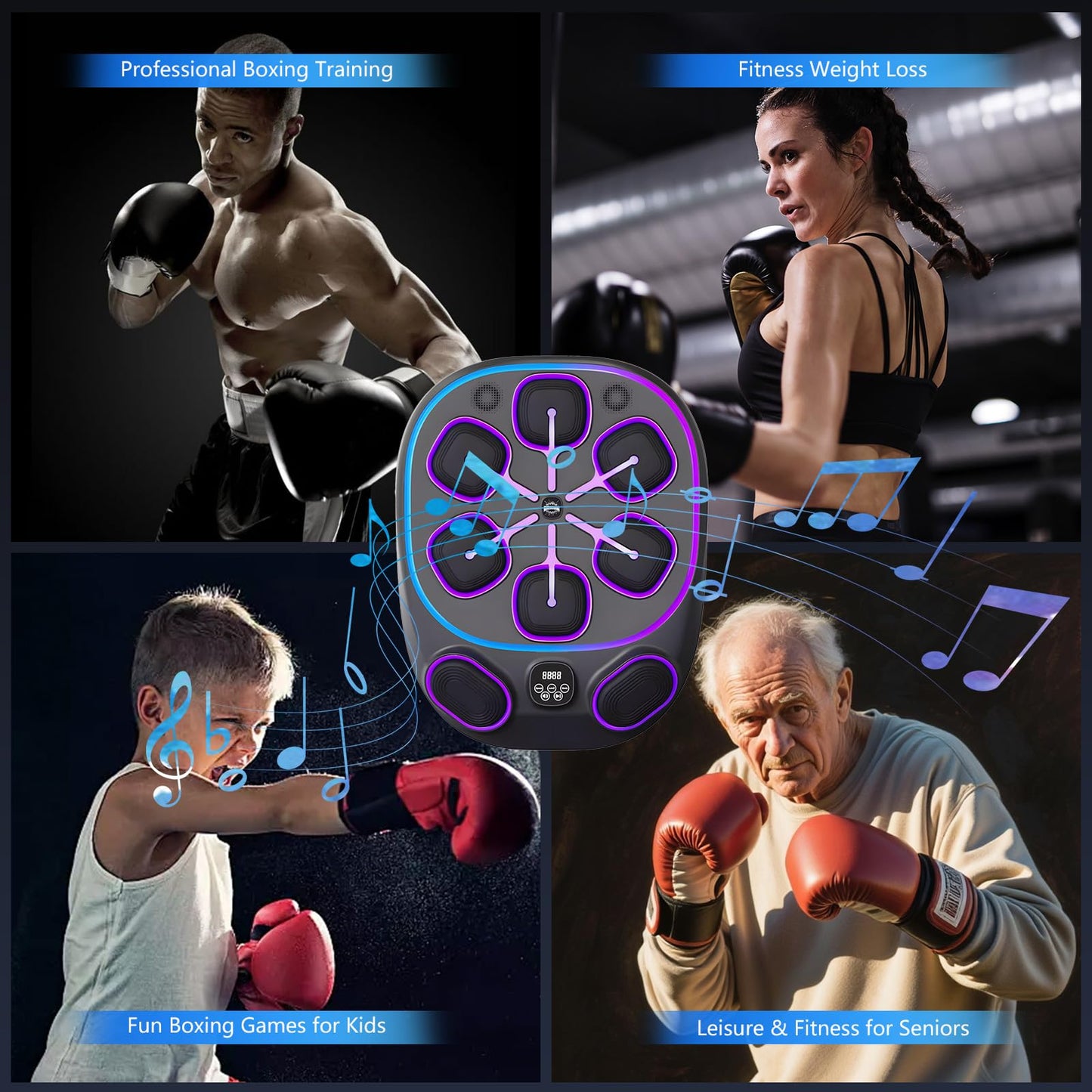 Music Boxing Machine for Adult: 6+2 Targets Music Punching Machine with Gloves Large Size Boxing Workout Target Equipment - 9 Modes& 10 Speeds for Home Gym Bar - 2025 Large