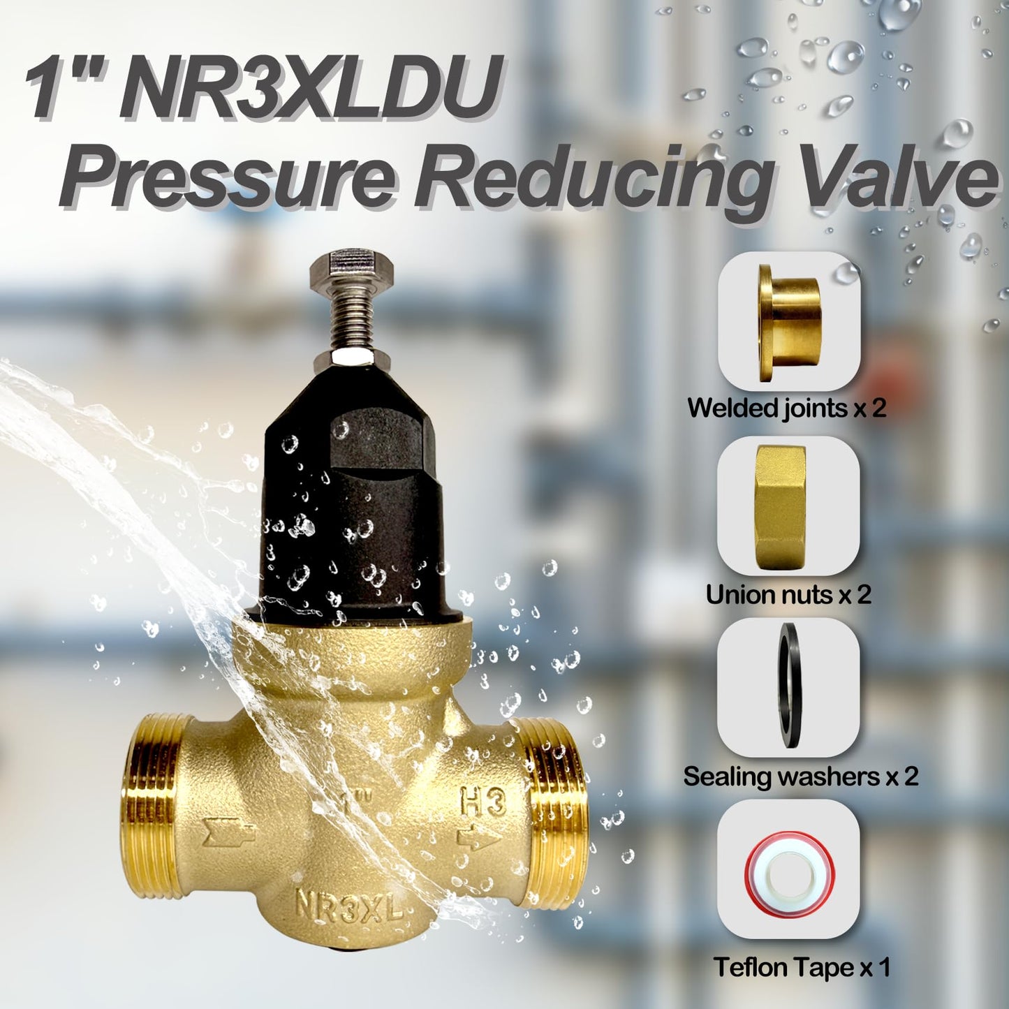 1-NR3XLDU 1" NR3XL Pressure Reducing Valve, Adjustable Water Pressure Regulator for Home with Stainless Steel Strainer Screen for Commercial (1 Inch)