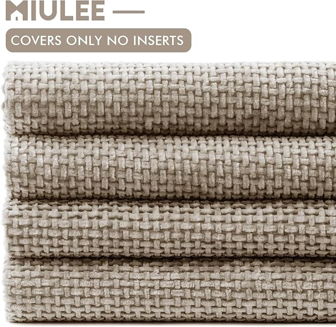 MIULEE Pack of 4 Couch Throw Pillow Covers 22x22 Inch Khaki Soft Decorative Chenille Pillow Covers Farmhouse Accent Cushion Covers for Boho Home Decor Sofa Bedroom Living Room