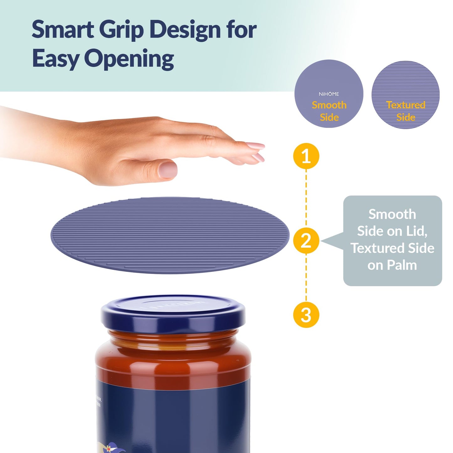 NIHOME Silicone Jar Opener – 6 Inch Large Anti-Slip Grip Pads, Premium 100% Food-Grade Silicone, Stylish Designer Colors, Multi-Purpose Heat-Resistant Mat & Coaster, Set of 4