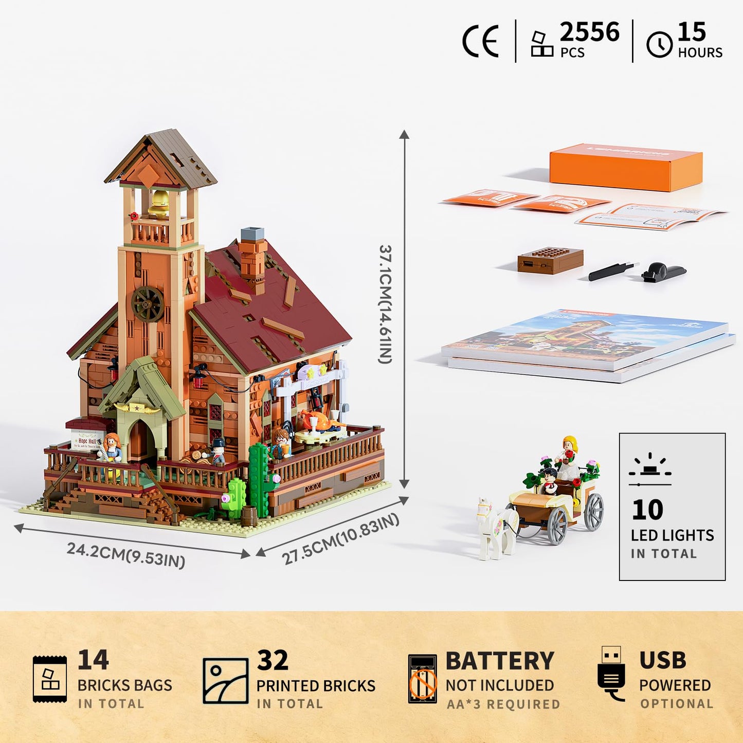 Lumibricks Old West Meeting Hall Lighting Building Bricks Set - 2556 Pcs Western Hope Hall Light Construction Building Model Set for Adults and The Old West Lovers