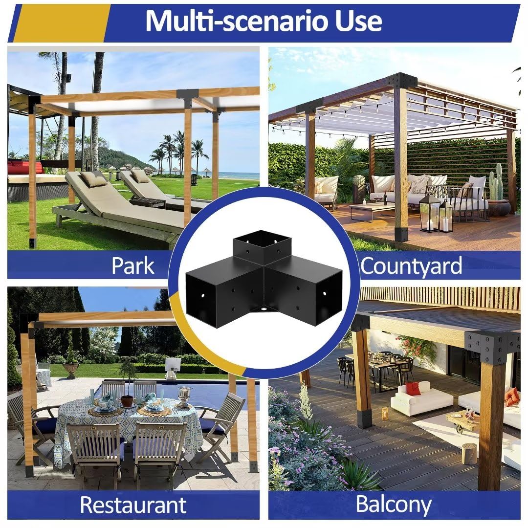 JEXALINE Pergola Kit for 4"x4" Lumber, Heavy Duty Pergola Brackets with 3-Way & 4-Way Corner Brackets, DIY Gazebo Kit for Outdoor Patio Backyard Garden, Fits Actual 3.6" x 3.6" Wood