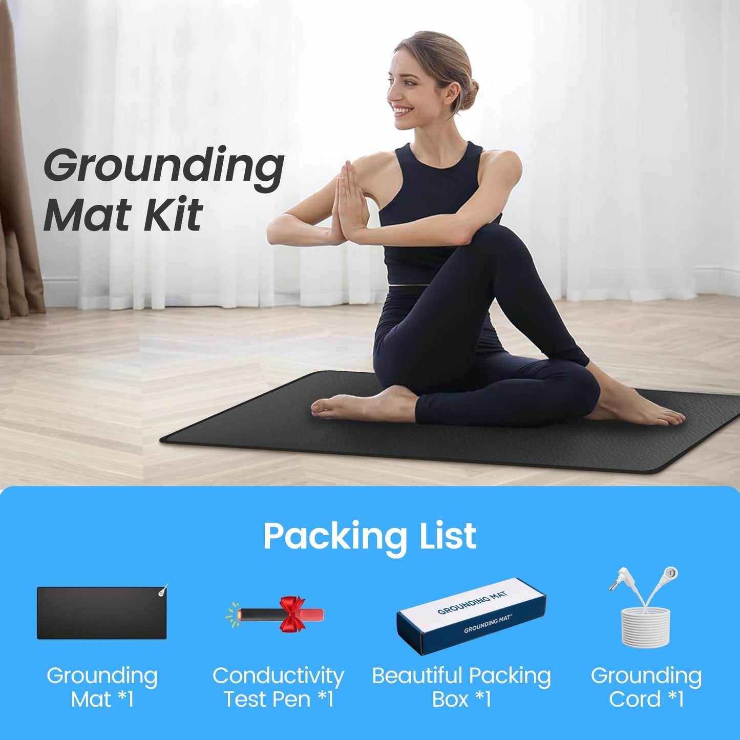 Grounding Mat for Desk, Grounded Mats for Sleep, Pain Relief, Stress Relief, Earth Connected Therapy. Grounding Pads with 15ft Cord, Indoor Grounded for Full Body Balance & Wellness Support(26.5x10in)
