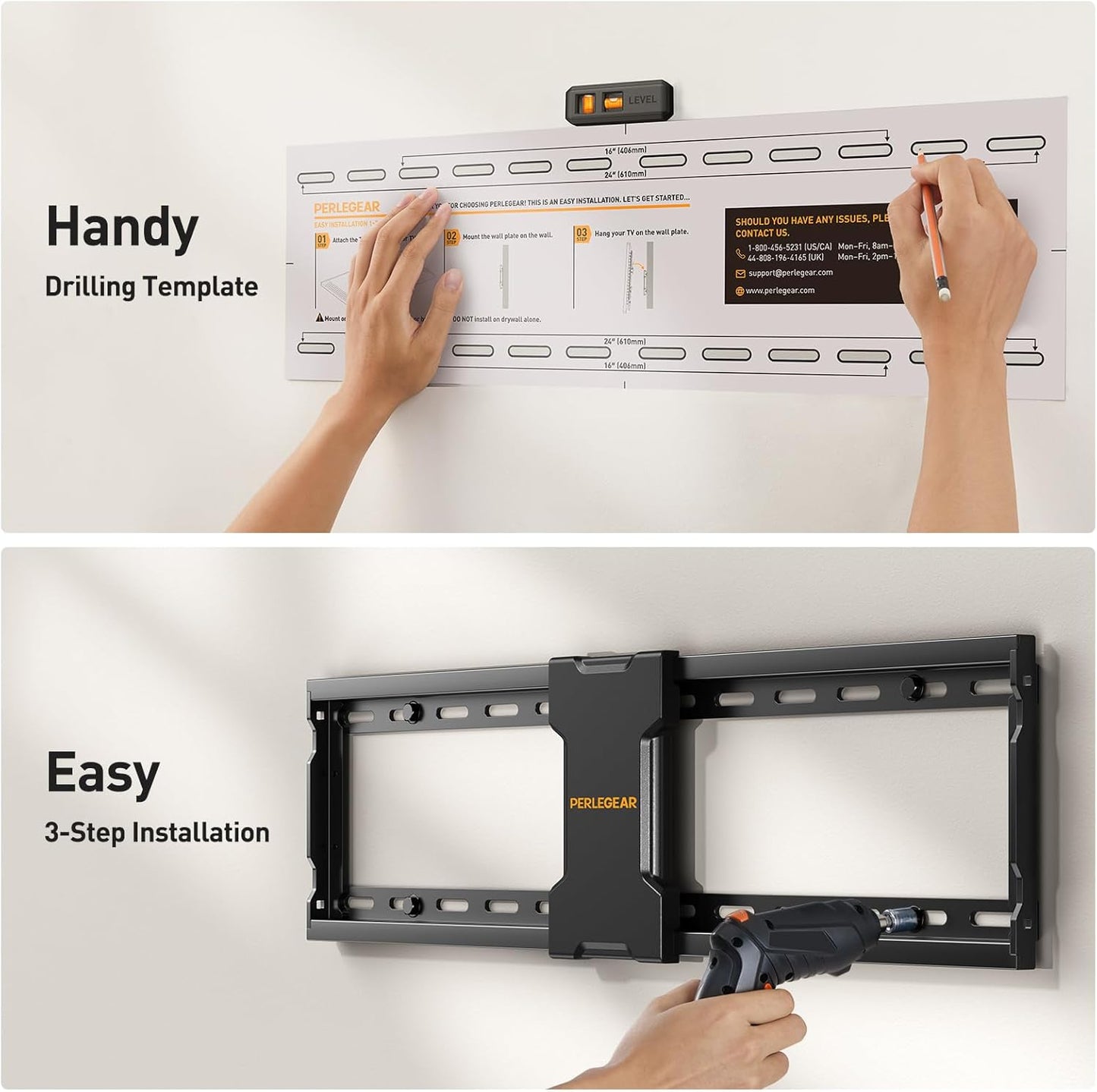 Perlegear Tilting TV Wall Mount - Fits 37-82 Inch TVs Up to 132 lbs | Low Profile Design, Max VESA 600x400mm