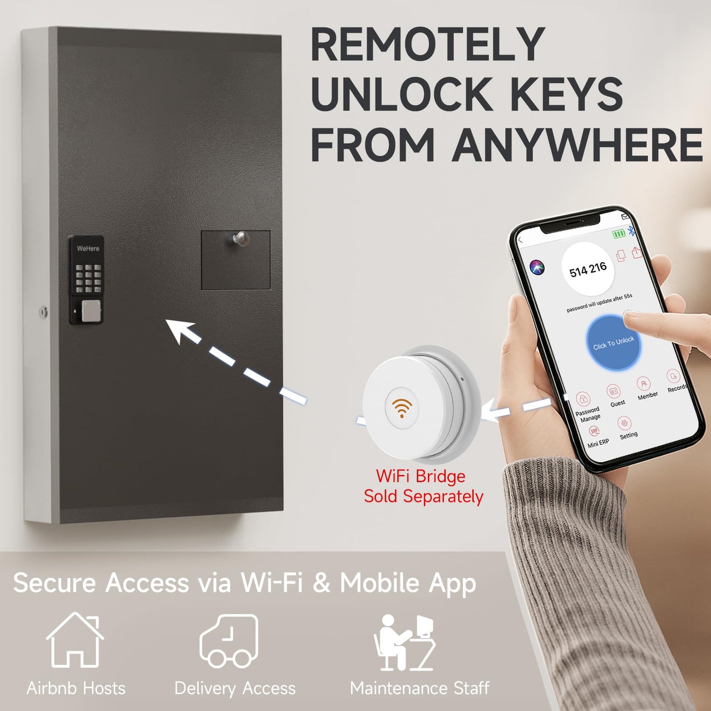 WeHere 104 Keys Lock Box, Key Management Cabinet Key with Drop Slot, APP Bluetooth, Digital Keypad, & WiFi Unlock, Access Log Tracking, Key Return Box for Hotel, Car Dealerships, Office, School