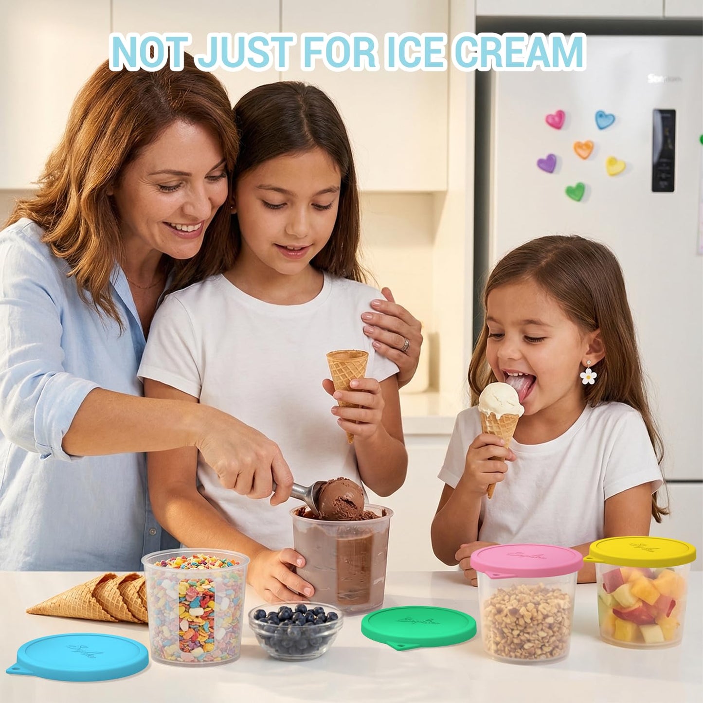 SOPHICO Ice Cream Pint Containers with Silicone Lids, Freezer Food Storage Tubs for Homemade IceCream, Meal Prep, Yogurt and Soup, Airtight & Dishwasher Safe (MEDIUM, 4 Pack)