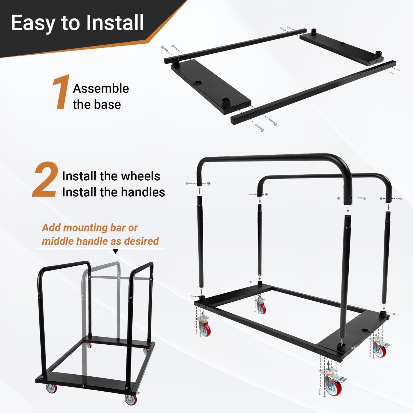 Eastrexon Steel Panel Truck, Drywall Cart w/ 5” PU Swivel Wheels, Heavy-Duty Panel Dolly Cart w/ 1800 LBS Capacity, for Handling Wall Panel/Lumber/Folding Table/Sheetrock, 45.6" L x 29" W x 39" H