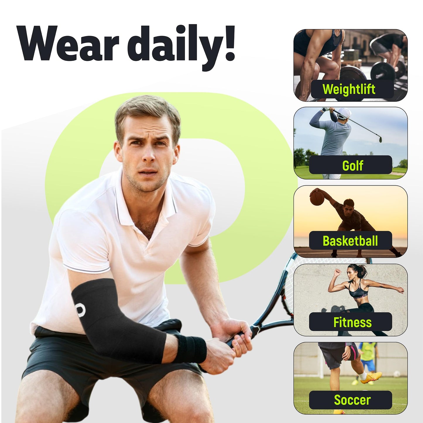 Elbow Brace Compression Sleeve (1 Pair) - Instant Arm Support Elbow Sleeves for Tendonitis, Arthritis, Bursitis, Golfers & Tennis Elbow Brace, Treatment, Workouts, Weightlifting, Pain Relief, Recovery
