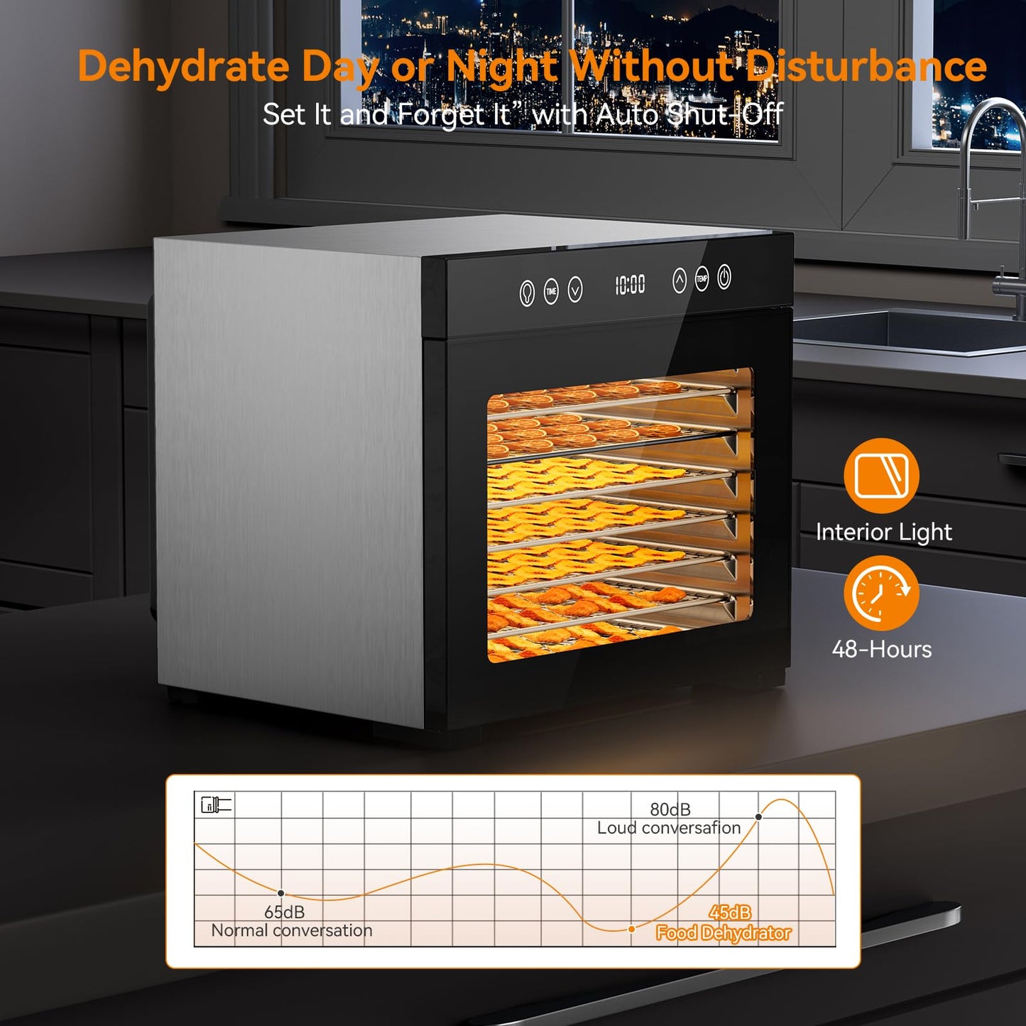 Food Dehydrator, 650W Powerful Fruit Dryer Machine with Adjustable Timer & Temperature, 8 Stainless Steel Trays, Quiet Operation, for Jerky, Fruits, Herbs, Dog Treats