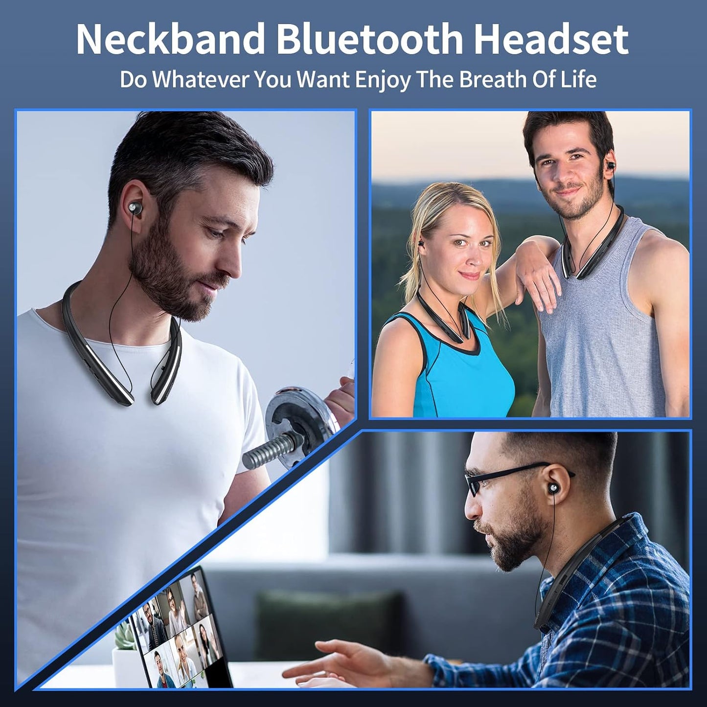 APPINESSEY Headset Bluetooth Headphones Retractable Neckband, Bluetooth with Microphone Vibration Call, Stereo Noise