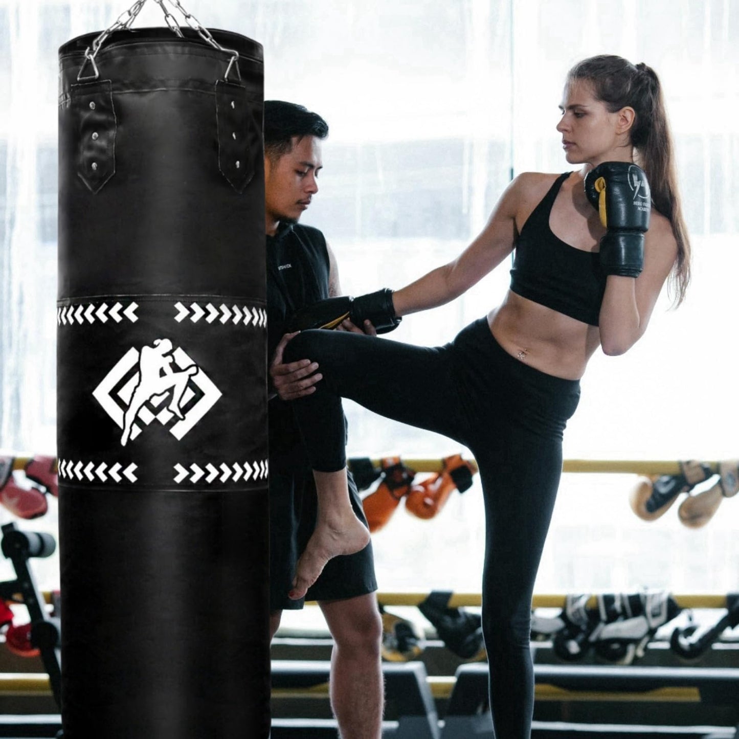 ZOOFOX Punching Bag for Adults, 4 Ft Heavy Bag with Chains and Hand Wraps for Beginners, 5-in-1 Boxing Bag for Kickboxing, MMA, Muay Thai, Karate, Home Gym or Fitness, Unfilled