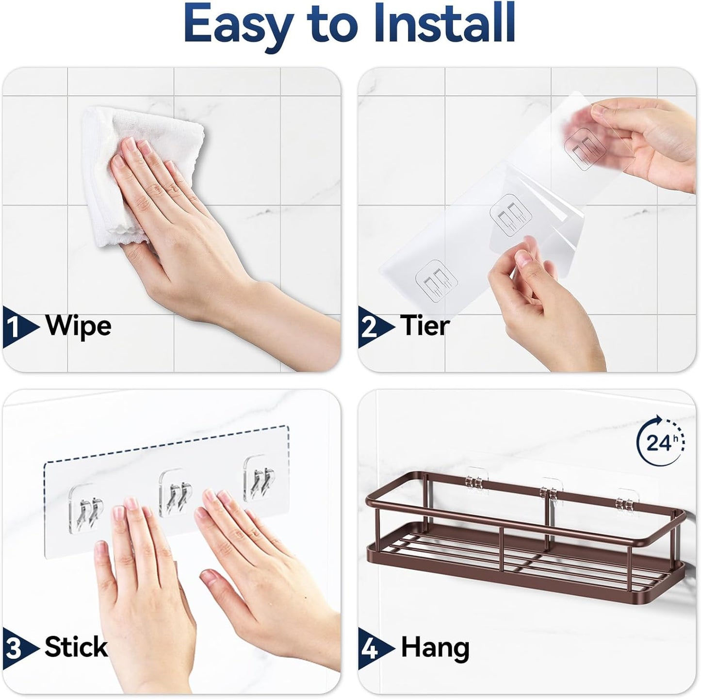 YASONIC Shower Caddy - No Drill Wall-Mounted Bathroom Organizer with Removable Hooks - 2 Pack Bronze