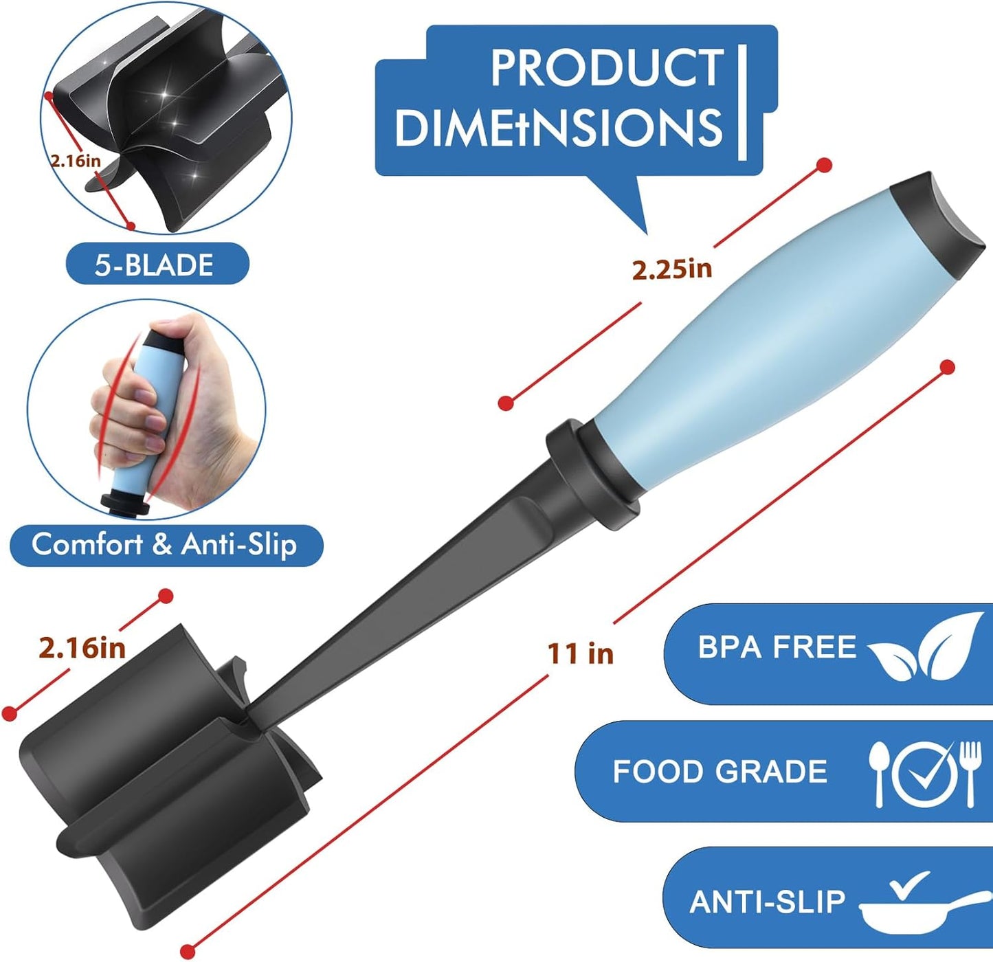 Skiennix Meat Chopper - Heat Resistant Nylon Hamburger Masher Tool | Aqua Color, Perfect for Ground Beef