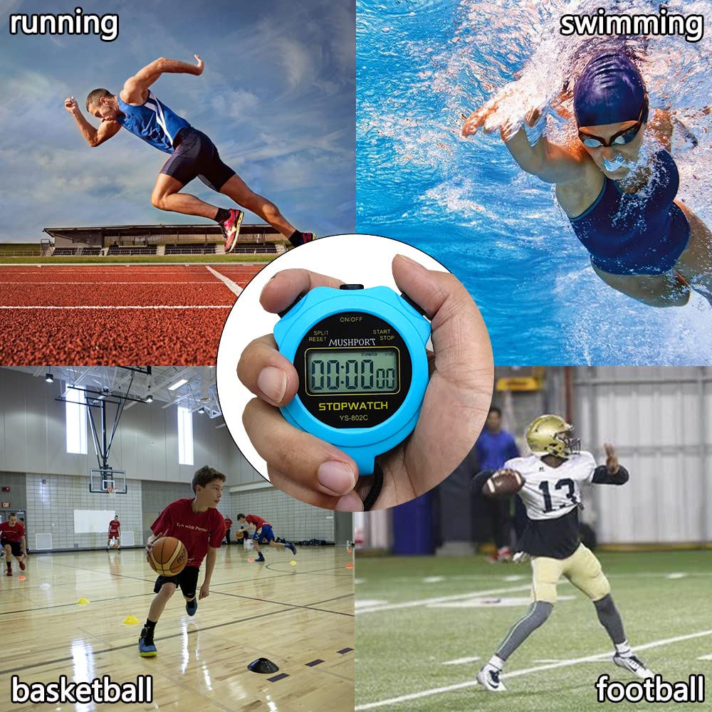 MUSHPORT Stopwatch Timer Only Stopwatch Mode, ON/Off Silent Large Display Simple Operation, Without Clock Date Countdown, Digital Stop Watch for Sports Kids Coaches, Blue