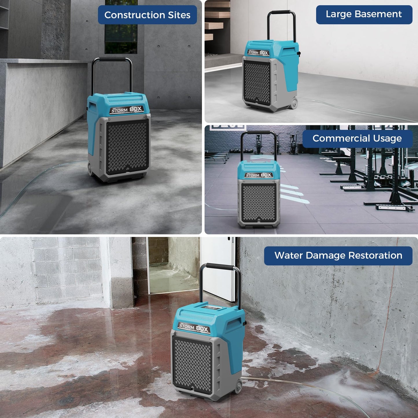 ALORAIR 170 PPD Commercial Dehumidifier with Pump & Drain Hose, LGR Industrial Use, Portable Dehumidifier with Wheels for Water Damage Restore, Carpet Drying, 6-Year Limited Warranty, Storm 80X (Blue)