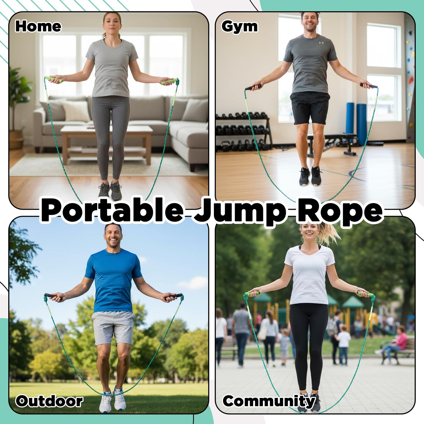 GQIRIL Flow Exercise Jump Rope - Long Weighted Jumping Rope for Workout Women Men Fitness, Adjustable Double Woven Heavy Jumprope for Indoor Outdoor Adults Beginner Training Boxing Cardio (Dark Green)