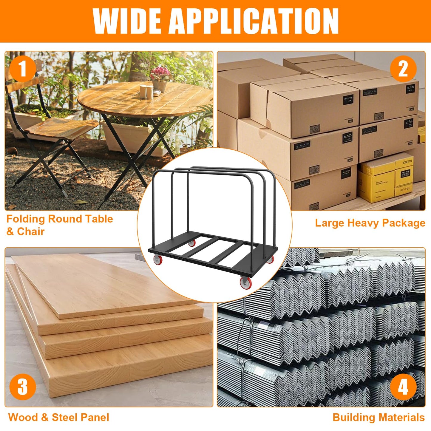 Heavy Duty Table Dolly w/ 5" PU Swivel Wheels | Drywall Dolly Cart w/ 1800 LBS & 10 Table Capacity | Folding Table Cart for Party Events, Hotel, Factory, Warehouse