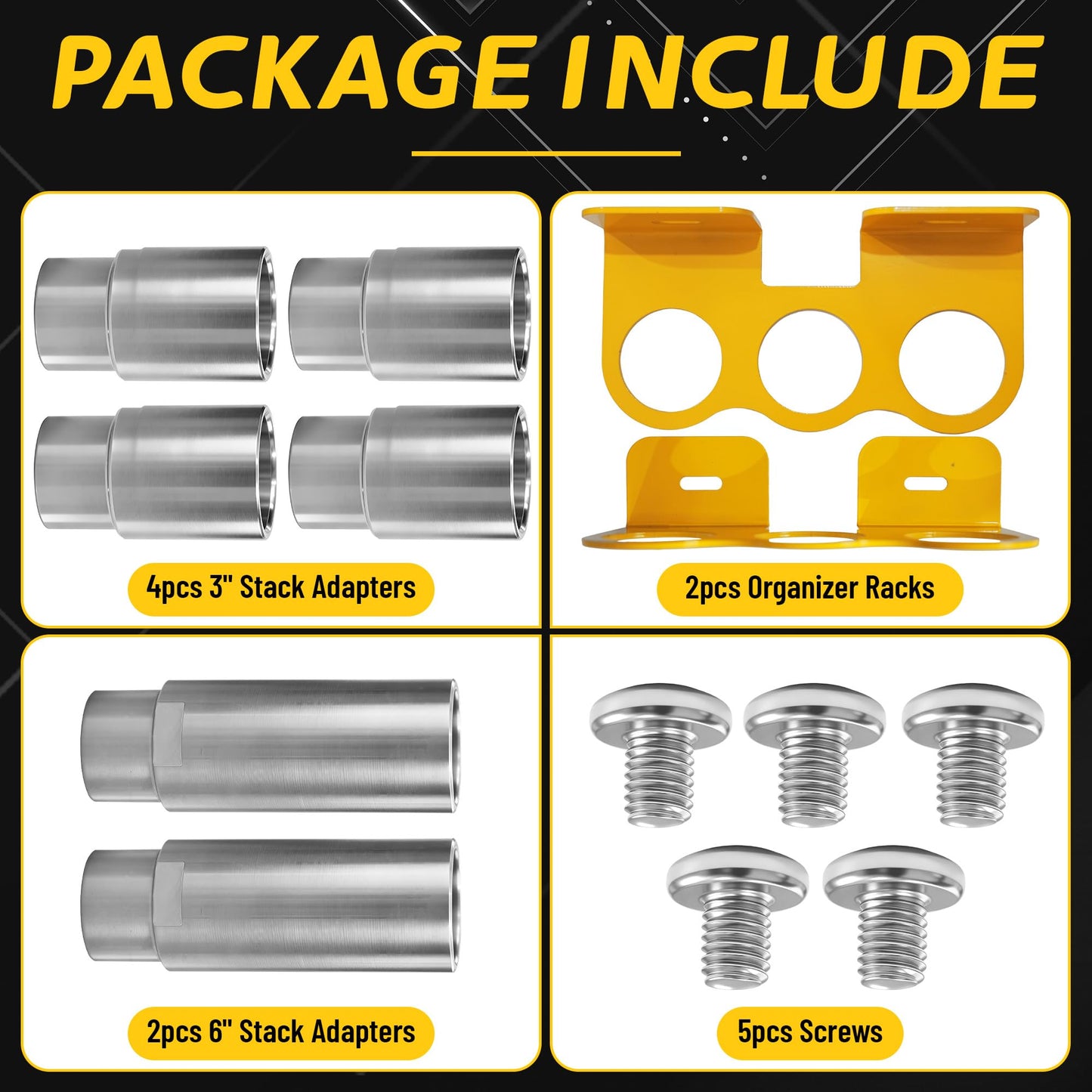 10315 Stack Truck Adapter Kit Compatible with Challenger Lifts CL10 E10 VS10, Includes (4) 3" & (2) 6" Stack Adapters with Organizer, 2.36" (60mm) pin Dia Fit for Challenger Two Post Automotive Lifts