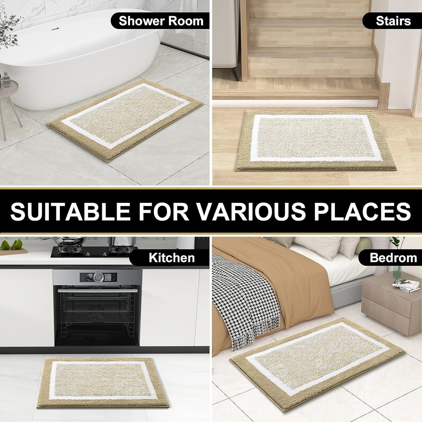 OLANLY Bathroom Rugs - Extra Soft Microfiber Bath Mat | Non-Slip, Machine Washable, Quick Dry (24x16, Beige)