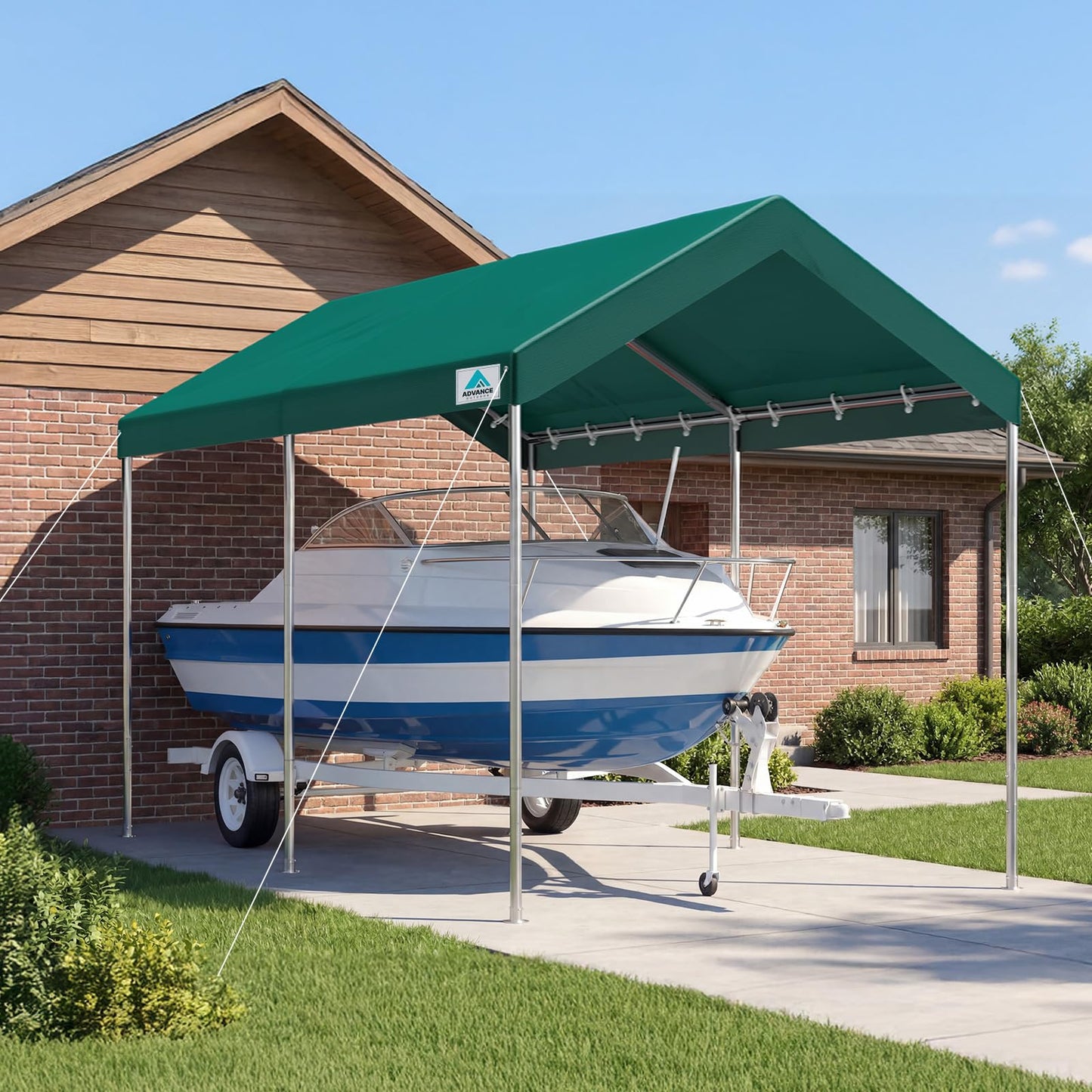 ADVANCE OUTDOOR 10x15 ft Heavy Duty Carport Potable Car Canopy Garage Party Tent Boat Shelter, Adjustable Height from 9.5 ft to 11 ft, Green
