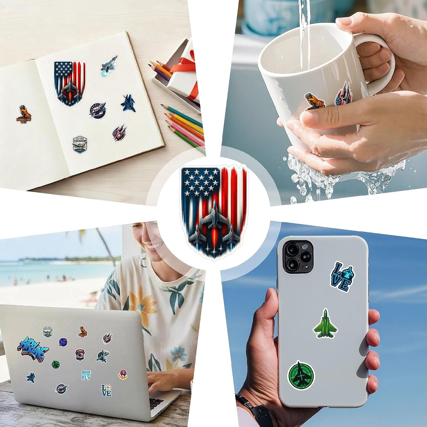 100 Set PCS Aviation Stickers Fighter Jet & Helicopter Plane Pilot Vinyl Decals for Unisex Teen Adults Airplane Laptop