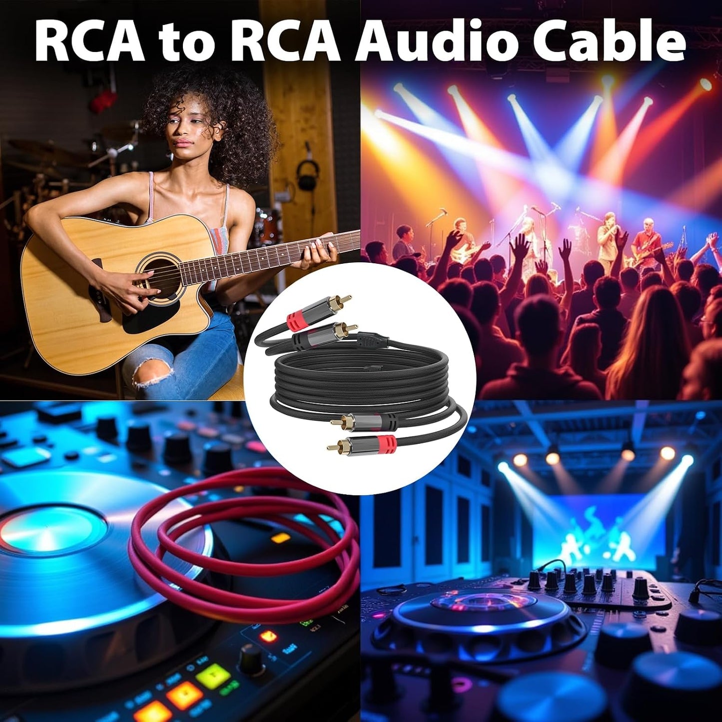 2RCA 2 3.3ft Cyberguys! RCA Audio Cable, to RCA Cables Car Audio Male to Male, Shielded Cables with Braided Jacket