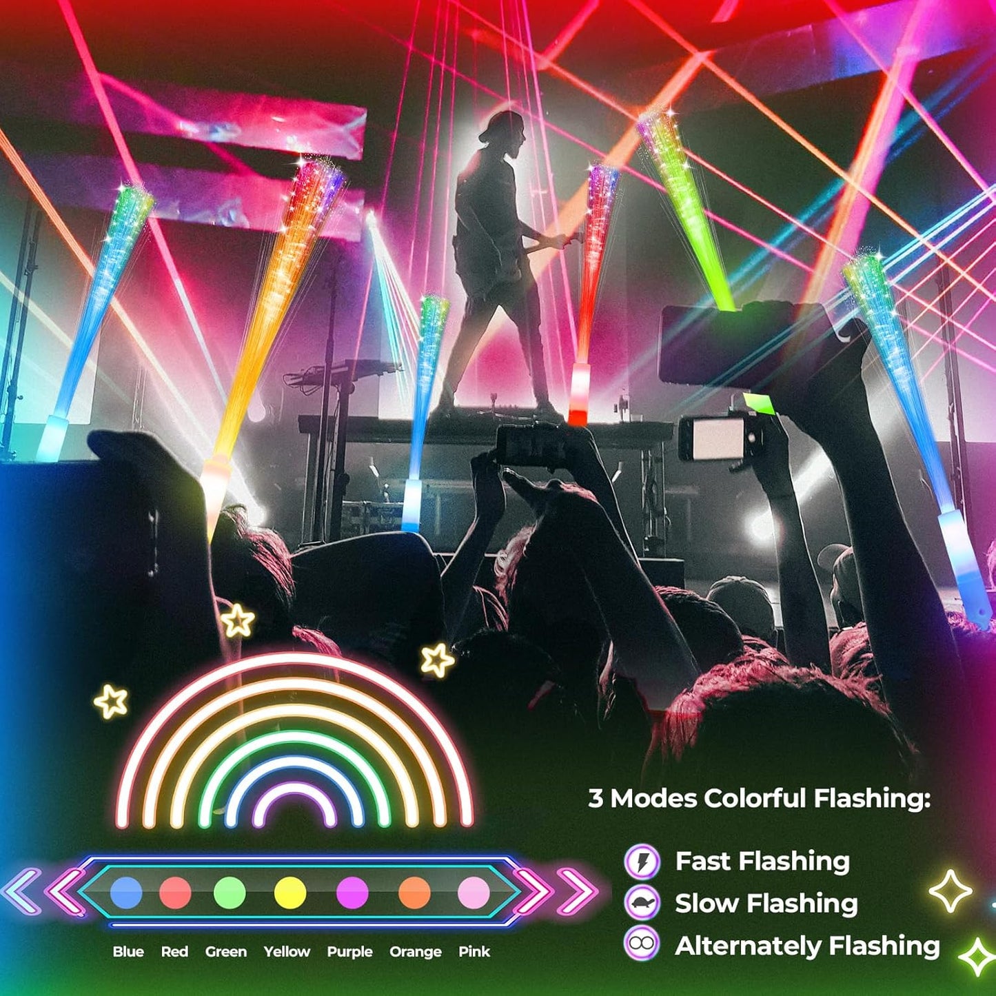 SHQDD Glow Fiber Wands - 28 PCS LED Light Sticks for Parties, Weddings, Halloween & New Year