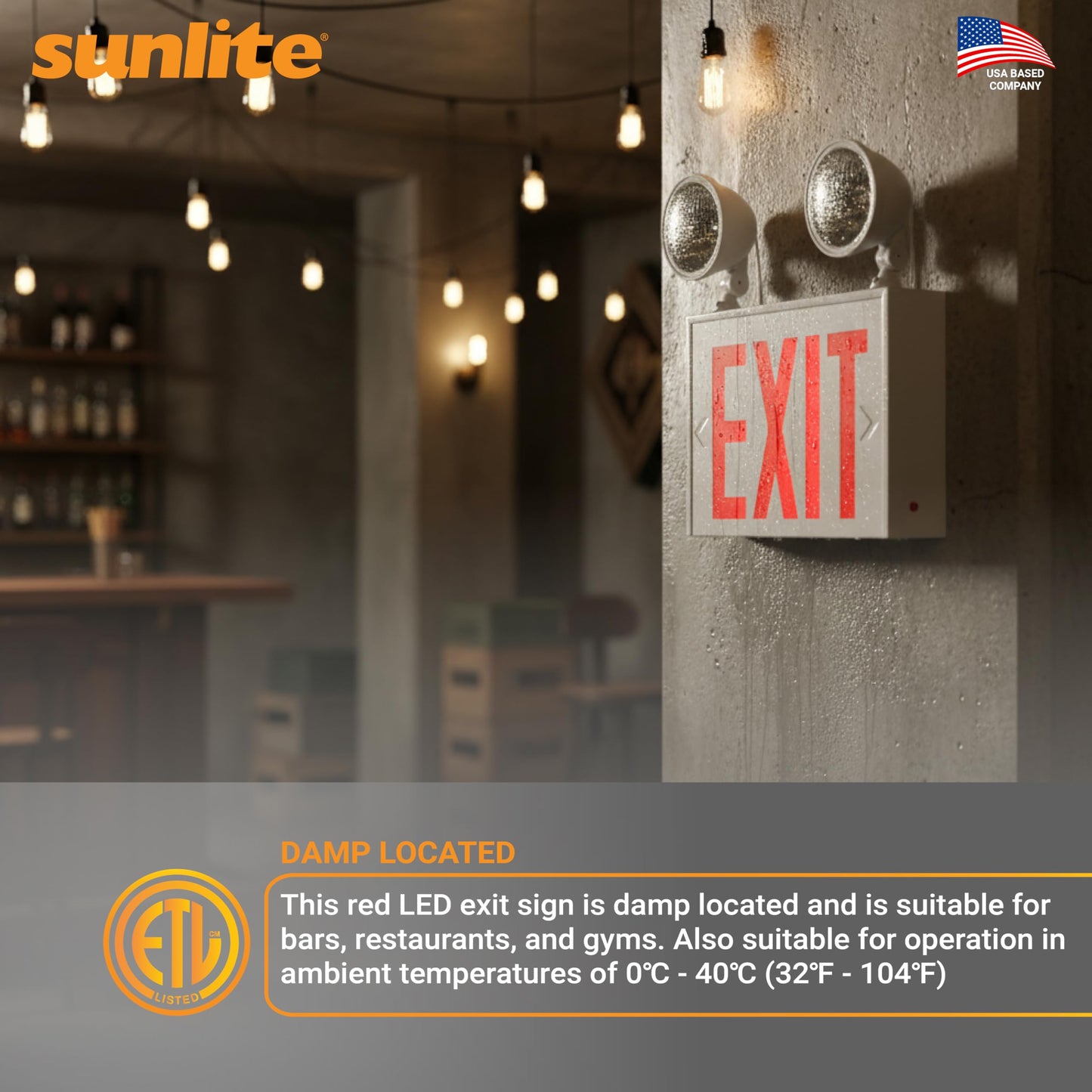 Sunlite 05275 LED Steel Exit Sign Combo, White Housing with Red Lettering, 90-Minute Battery Power Back-Up, Dual-360 Degree Adjustable Head Lamps, 200 Lumens, 120-277V, Fire Safety, NYC Compliant