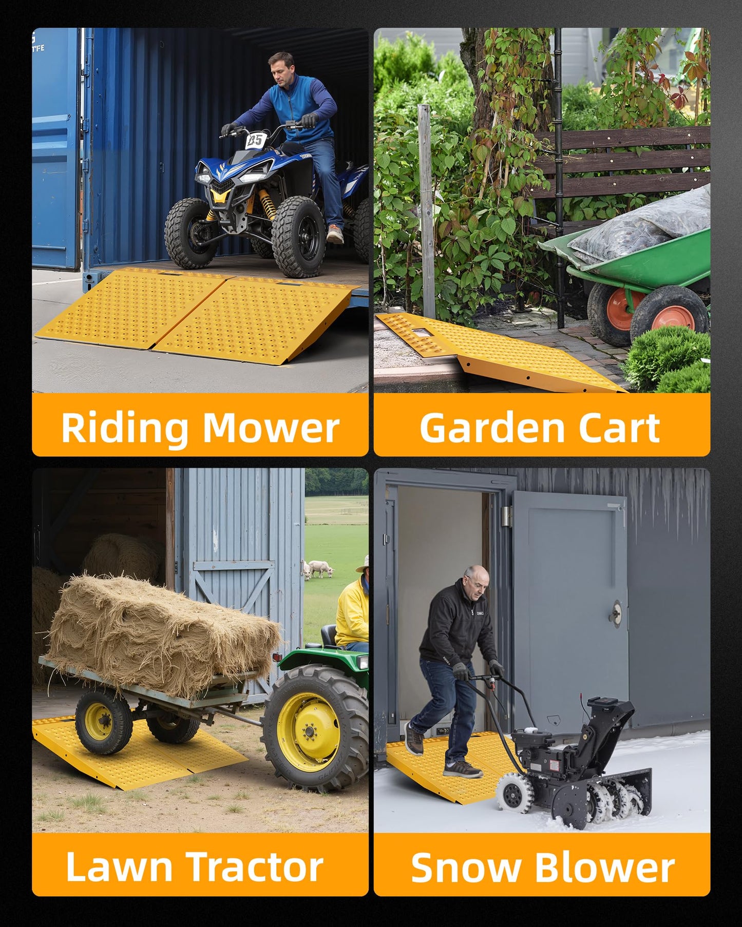 VNN 29" x 24" Shed Ramp for Riding Mower - 750 LB Capacity Shed Ramps, Anti-Slip Punch Plate Ramp for ATV, Motorcycles, Garages & Barns (1PC, Yellow, Alloy)