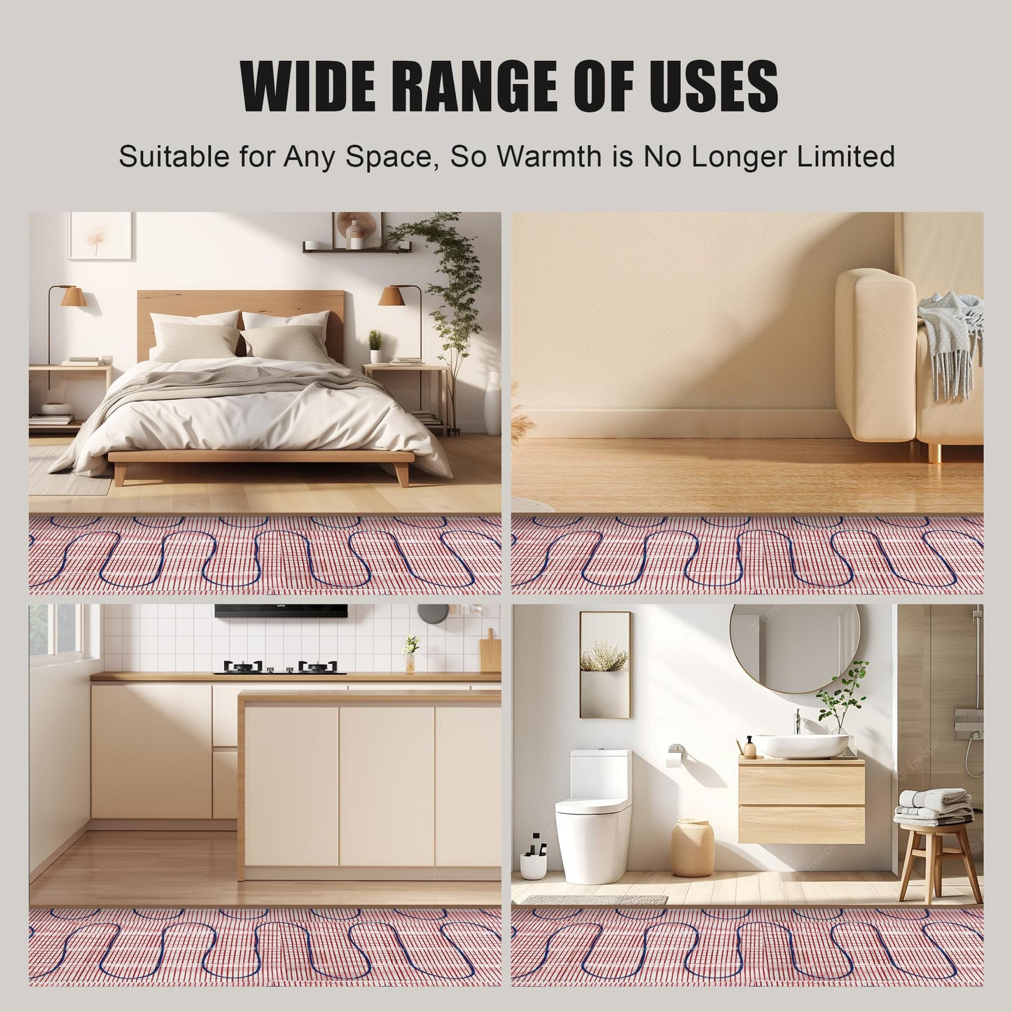 BLARALA Electric Radiant Floor Heating System, 100 Sq.ft Electric Heated Floor Mats for Bathroom, Includes Programmable Thermostat, Heat Mat, Installation Monitor, and Temperature Sensors