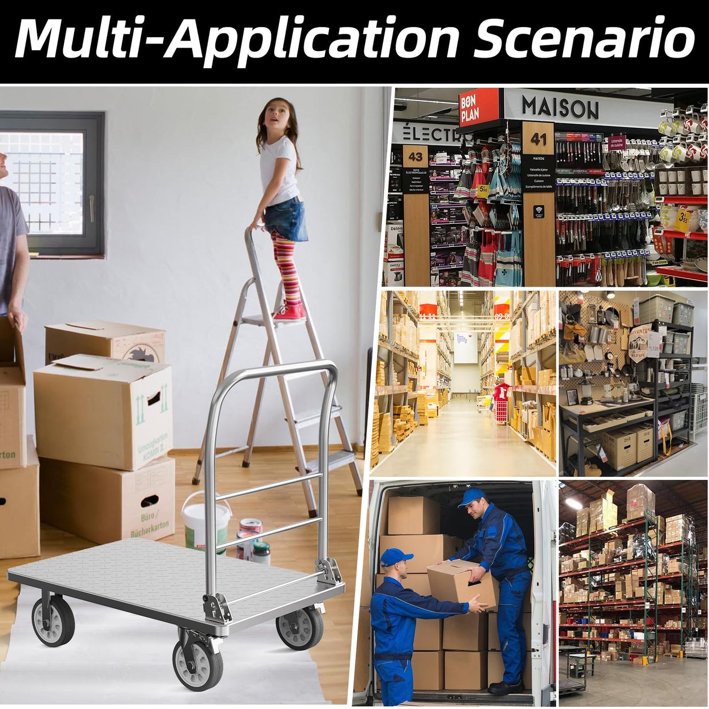 Heavy Duty Platform Truck Cart, Flatbed Cart Folding Hand Trucks, 2200lbs, with 6" Swivel Brake Casters, Foldable for Easy Storage (36" x 24")