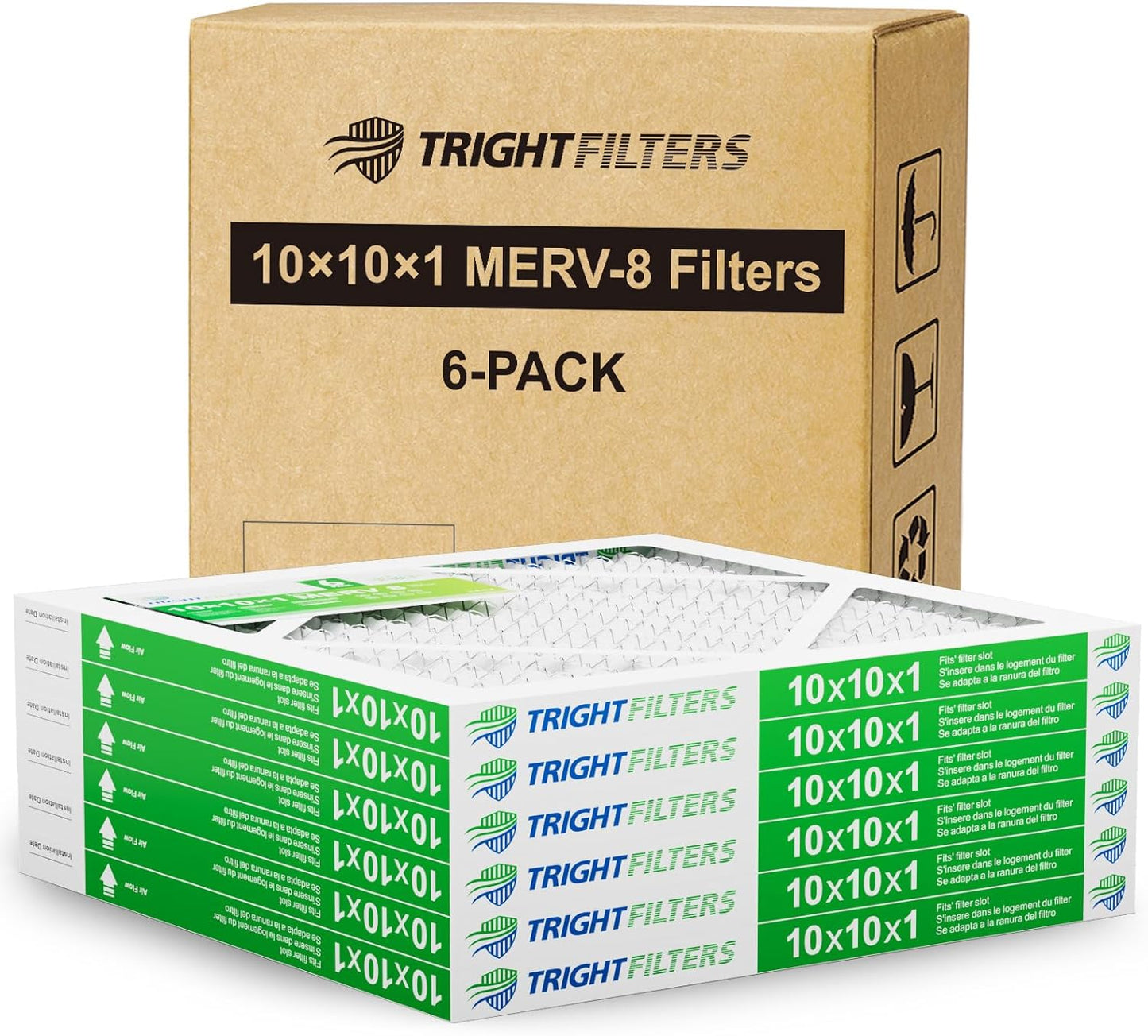 TRIGHTFILTERS Air Filter 10x10x1 - 6 Pack MERV 8 Pleated HVAC & AC Replacement Filters