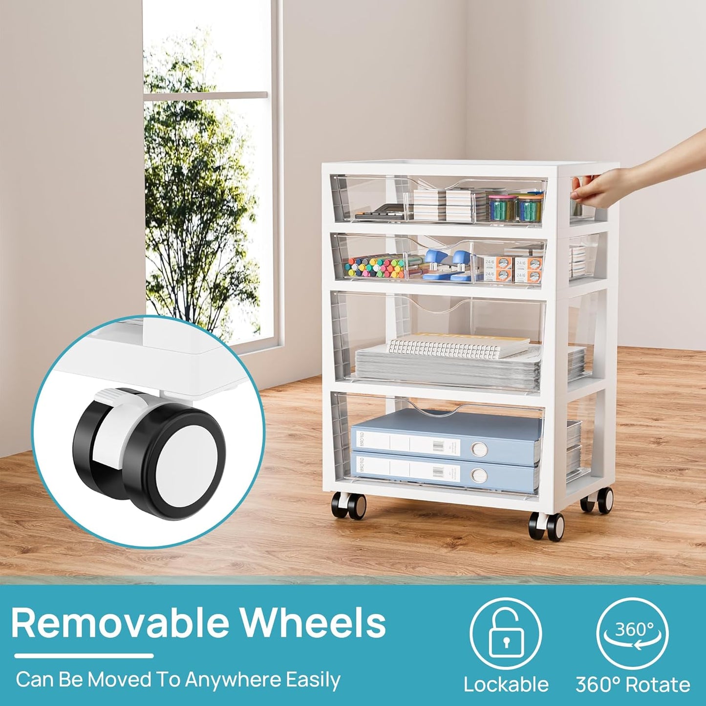 Vtopmart 4-Tier Rolling Drawer Cart - Versatile Storage Organizer for Home, Office & Crafts