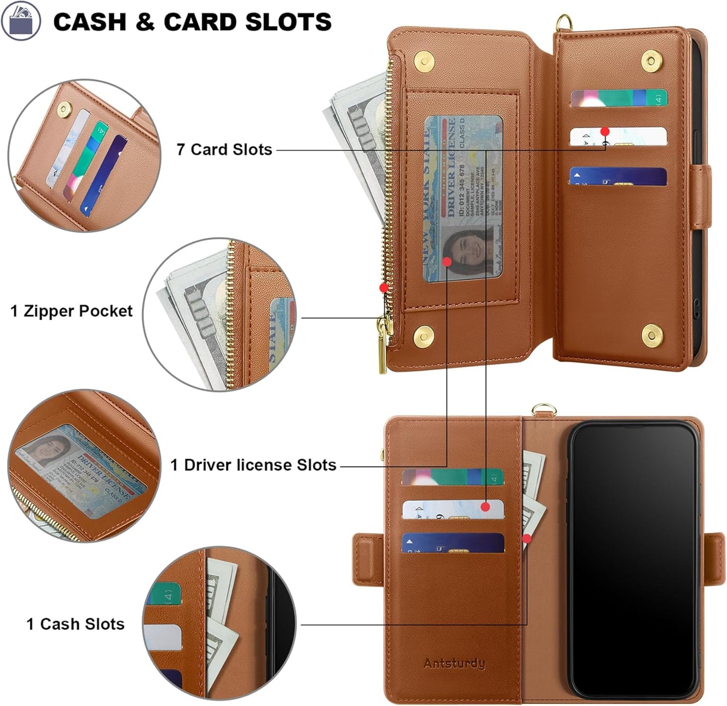 Antsturdy 12 12 6.1",Light Compatible with iPhone Wallet Case,RFID Blocking PU Leather Phone Case Women Men Kickstand