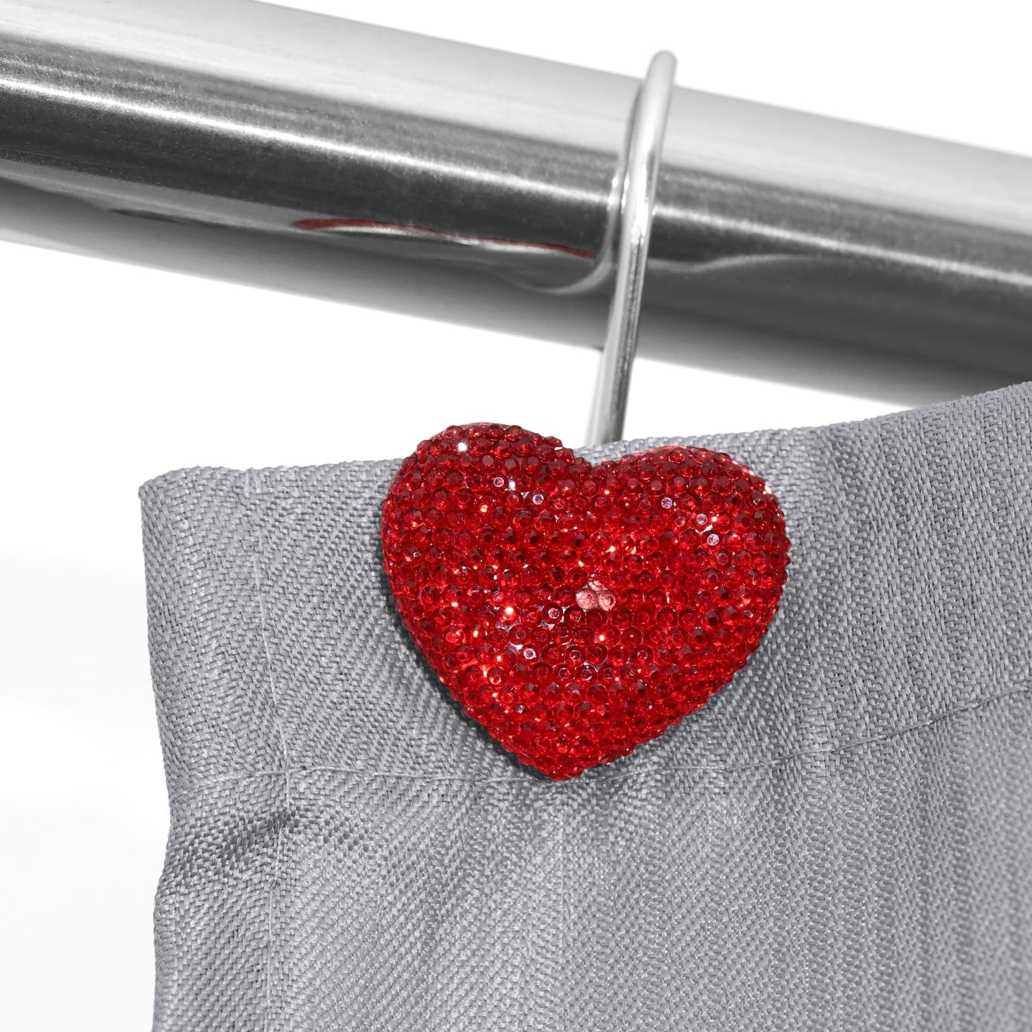 Valentines Day Shower Curtain Hooks: Red Heart Shower Curtain Hooks - Luxury Sparkly Crystal Rhinestone Decorative Stainless Steel Shower Rings Hangers for Christmas Holiday Women Girls Bathroom Décor