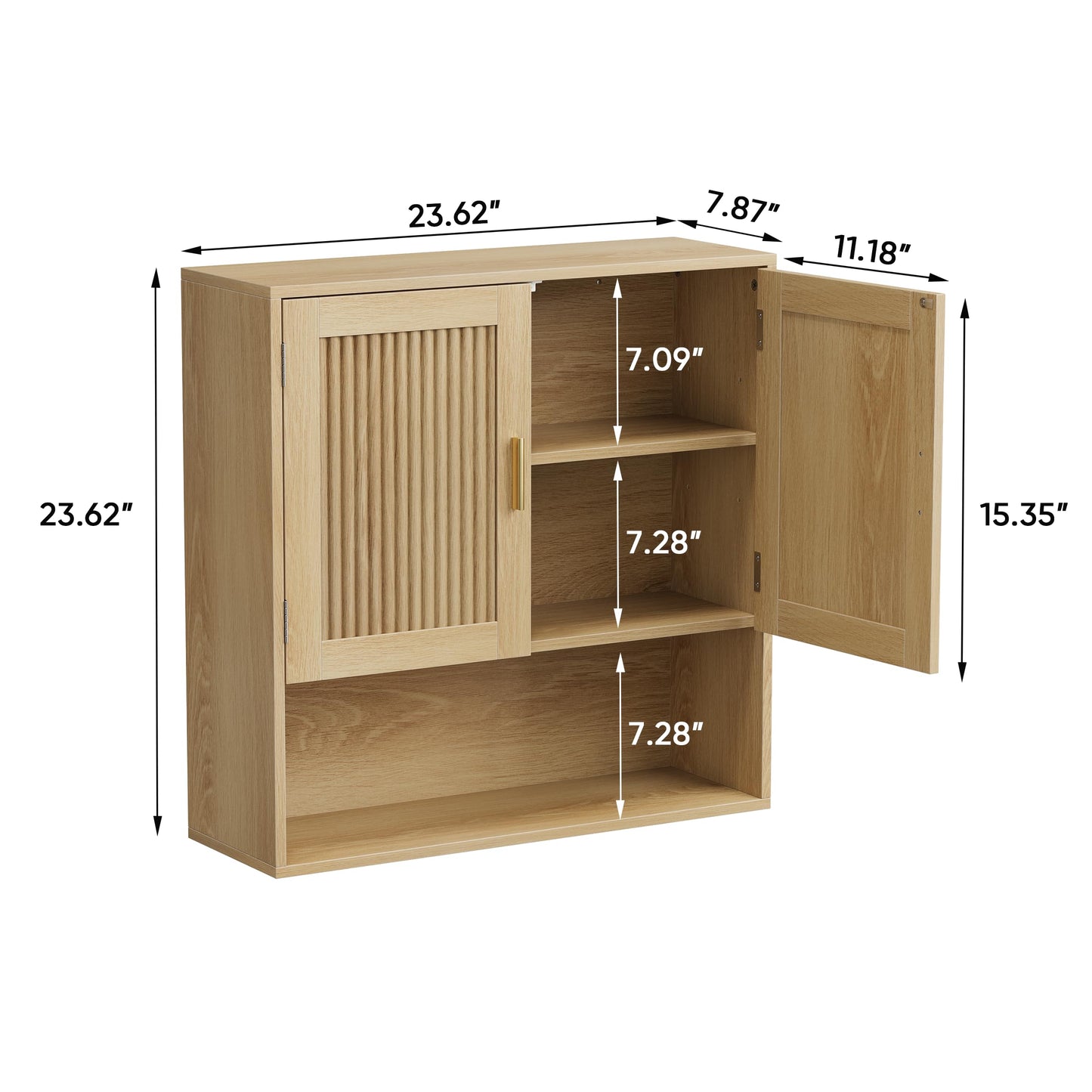 Smuxee Bathroom Cabinet Wall Mounted, Wooden Medicine Cabinet with Fluted Doors & Adjustable Shelf, Bathroom Cabinet for Bath Room, Living Room, Laundry Room