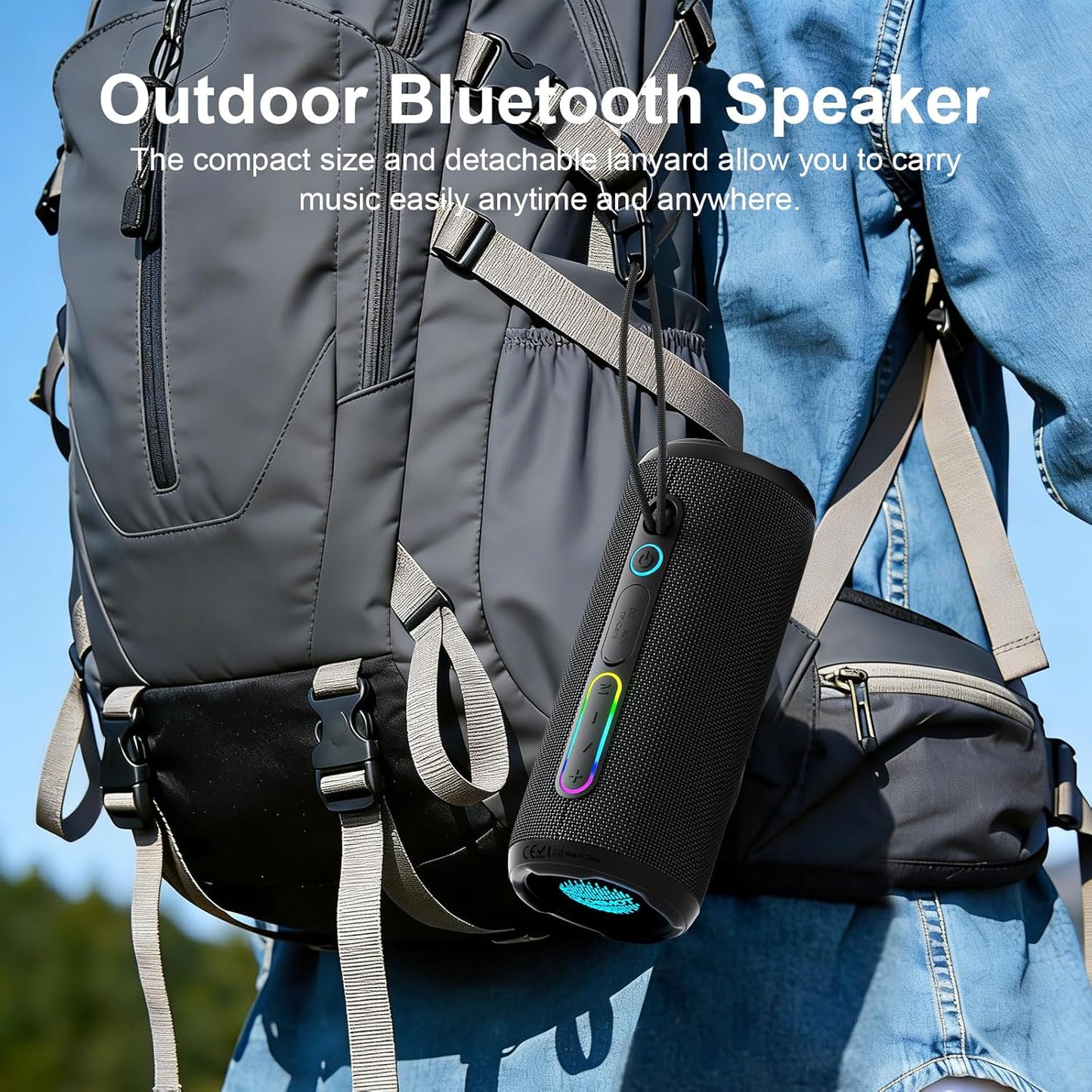 YOLOEMOT 24W IPX7 12H Portable Bluetooth Speaker, Deep Bass, Waterproof, TWS Pairing, RGB Lights, Playtime, Outdoor