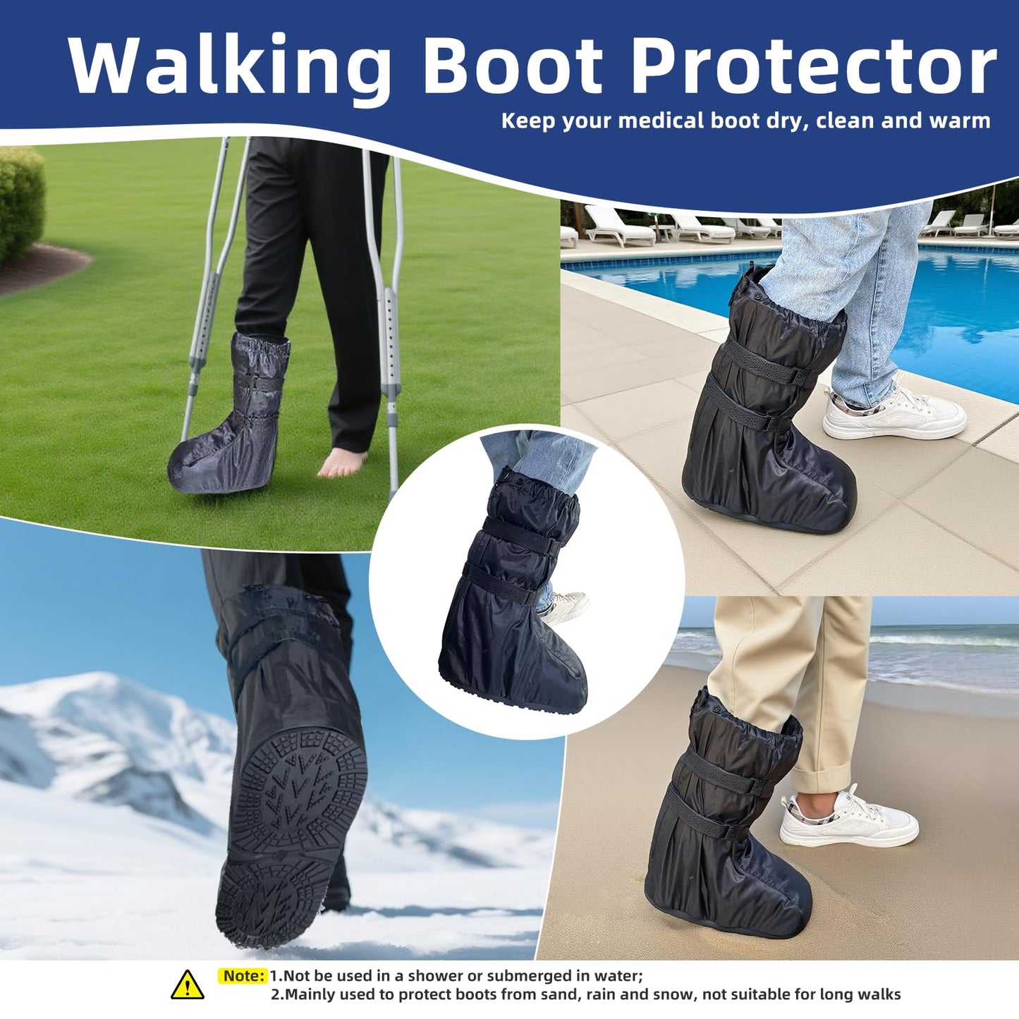 FONOFOX Waterproof Boot Cover for Medical and Orthopedic Boots, Heavy-Duty Non-Slip Sole, Reusable Shoe Protector for Rain, Snow, Beach, Garden, Indoor & Outdoor Use (Large)