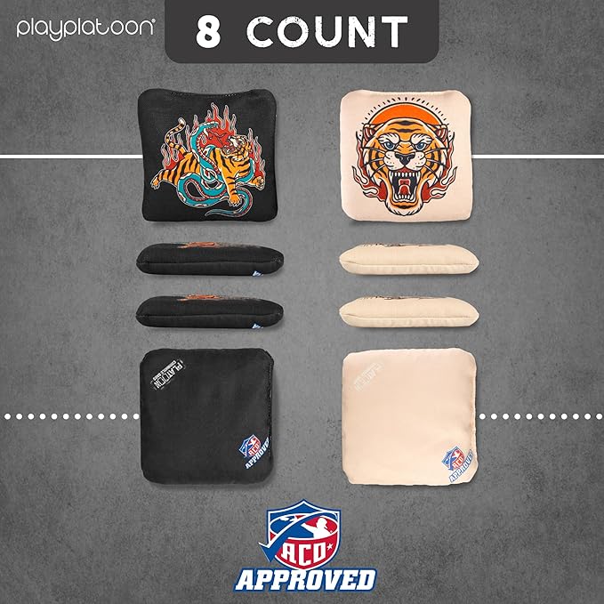 Play Platoon Cornhole Bags Set of 8 Regulation Professional Corn Hole Bean Bags ACO Approved, Competition Weight, Slick and Stick
