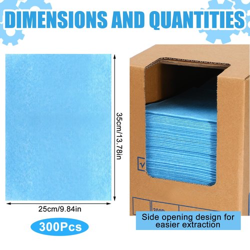 HunnmingRe 300 Sheets 9.84 x 13.78 in Disposable Shop Towels Bulk Heavy Duty Shop Towels Lint Free Paper Absorbent Anti Dissolution for Garage Car Work(Blue)
