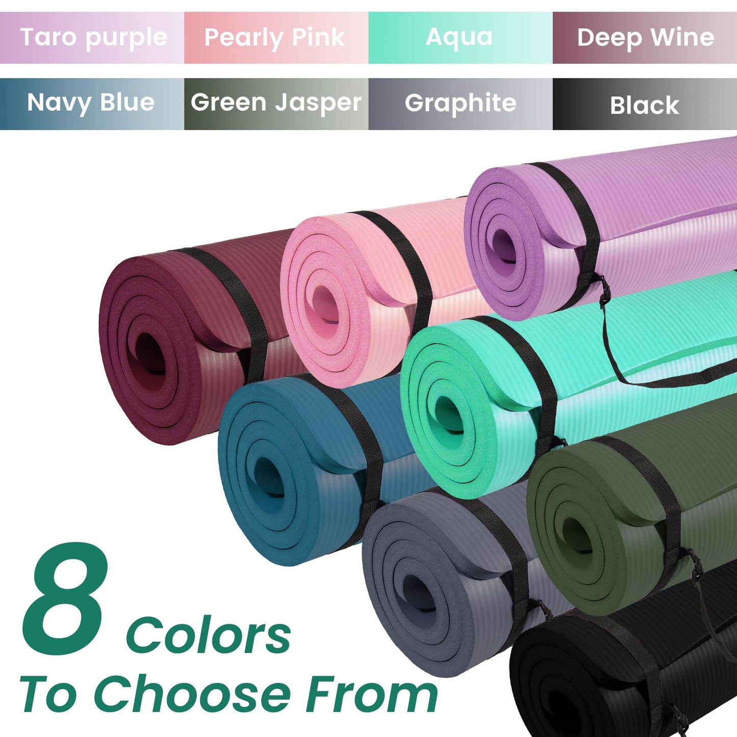 Signature Fitness Yoga Mat,Pilates & Exercise Mat,Extra Thick 1" High-Density Foam Workout Mat with Easy-Cinch Carrying Strap for Home & Gym Workouts,Aqua
