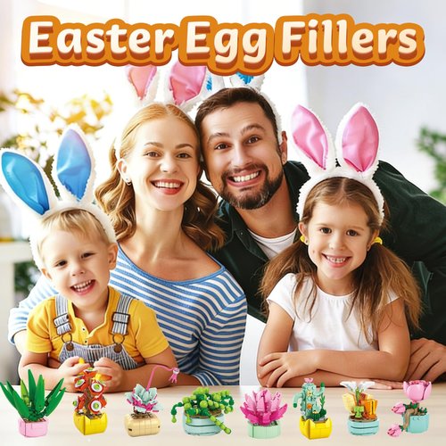 24PCS Flowers Succulents Building Blocks Easter Gifts for Kids Party Favors Goodie Bag Stuffers Classroom Prizes Prefilled Easter Basket Treasure Box Toy Birthday Return Gifts for Boys Girls Ages 6+