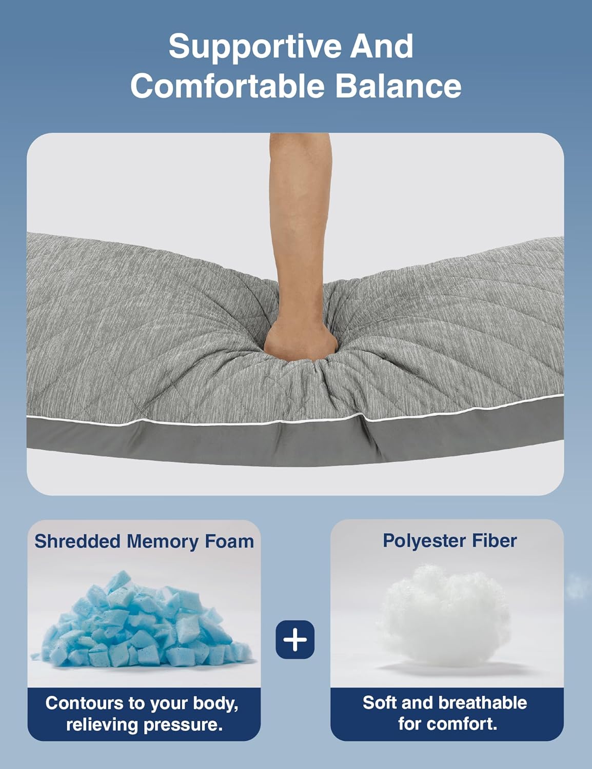 ZonLi Cooling Body Pillow - Memory Foam Support for Side Sleepers & Pregnancy | 20 x 54 Inch, Grey with Washable Case