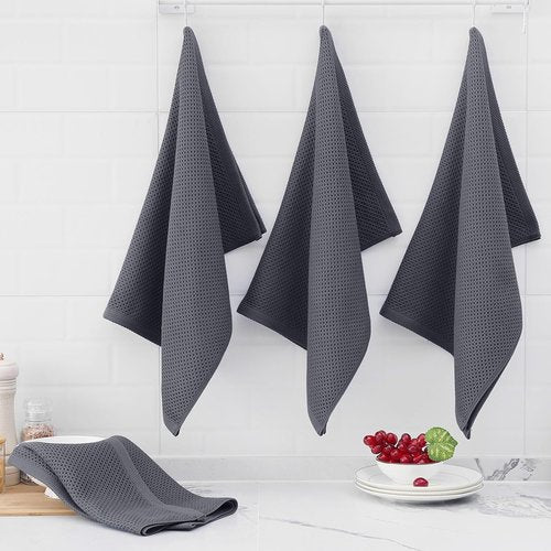 Homaxy 100% Cotton Oversized Waffle Weave Dish Towels - Ultra Soft & Absorbent, 20 x 28 Inches, 8-Pack | Dark Grey