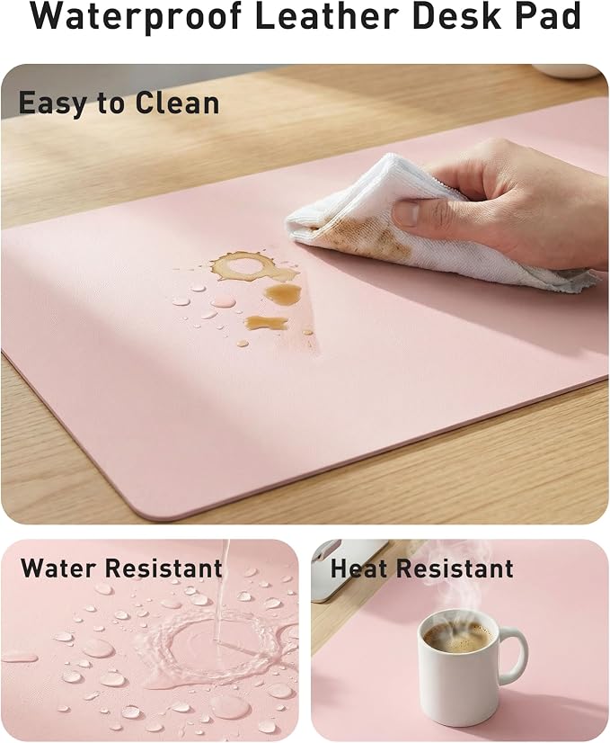 Aothia Faux Leather Desk Mat - Large Mouse Pad, Non-Slip PU Leather Blotter, Waterproof Writing Surface for Office and Home (Fairy Pink, 63" x 24")