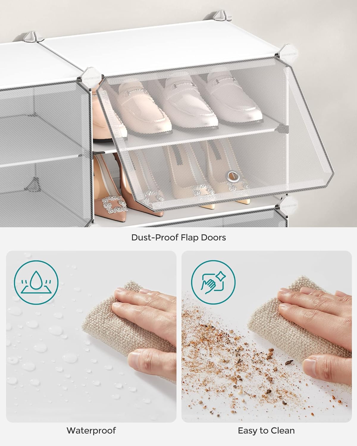 SONGMICS Shoe Rack Organizer - 6-Tier Adjustable Shoe Storage Cabinet | Holds 24 Pairs, Cloud White & Transparent