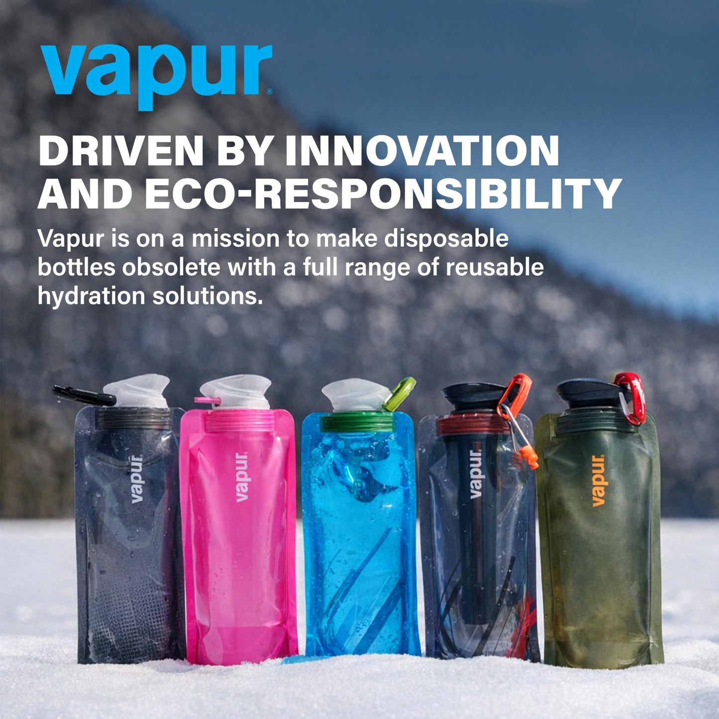 Vapur Collapsible Water Bottle with Carabiner - 34oz (1L), Blackout - Flexible and Lightweight Water Bottle for Travel, Concert, Hiking, and Outdoor Adventures - BPA-Free, Dishwasher-Safe, Freezable